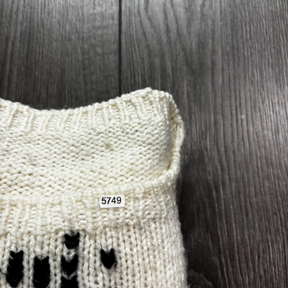 Vintage Cat 1990s Hand Knit Sweater Small White Cute Animal Nature Crochet Baggy - Picture 8 of 8